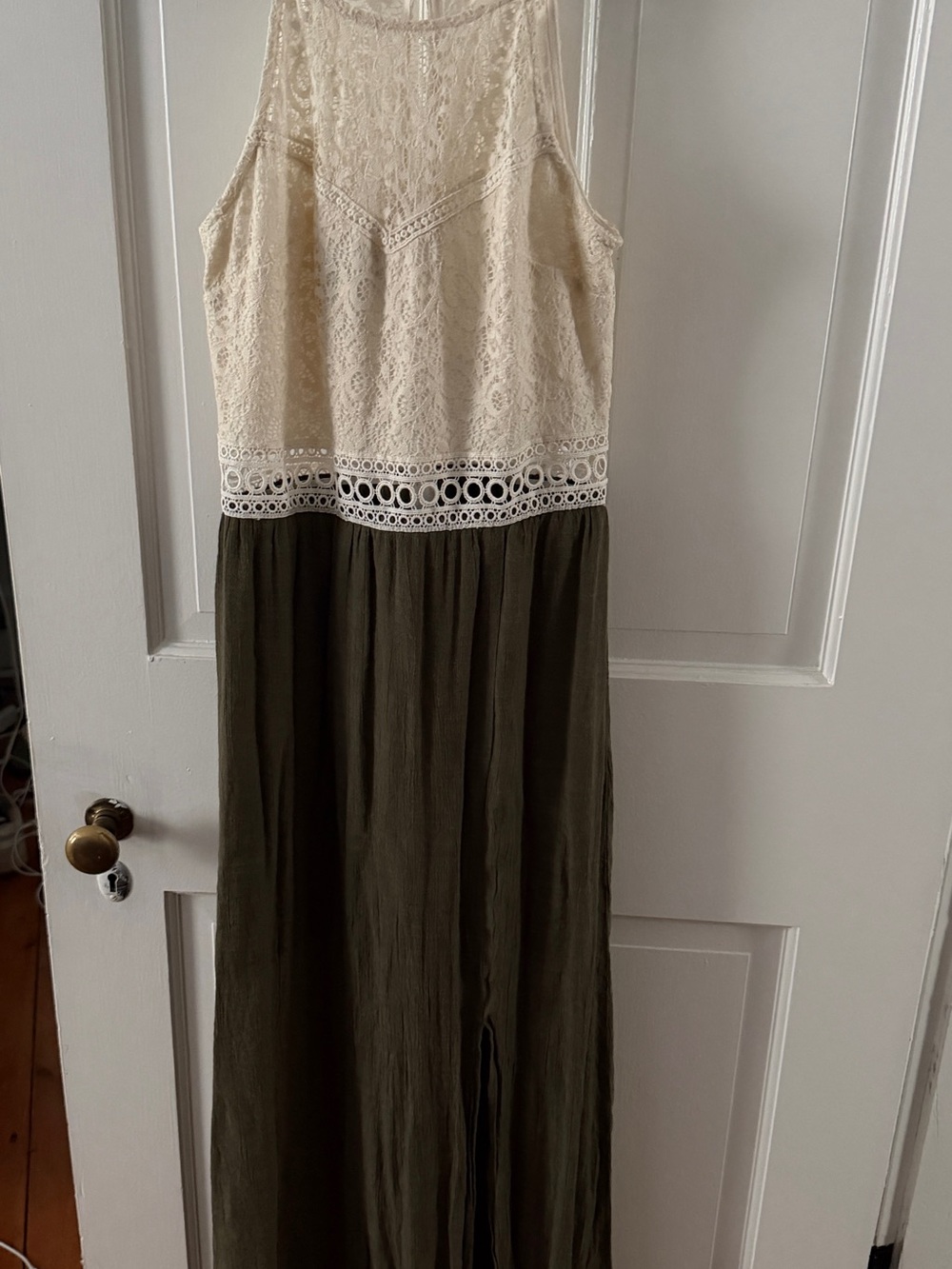 Lacey Cream and Olive Green Maxi Dress